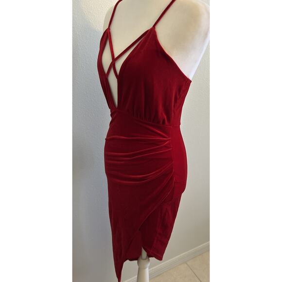 VTG 90s Red Velvet Dress Mini Sexy Goth Prom Party Asymmetric Charlotte RUSSE - Picture 14 of 16